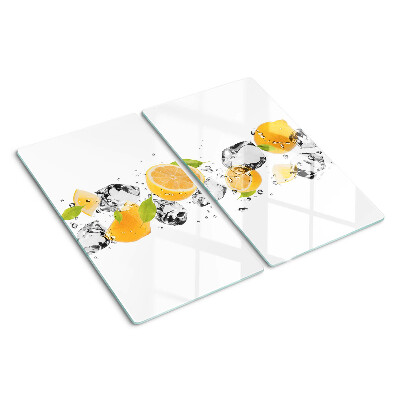 Schneidebrett glas Zitronen mit Eis