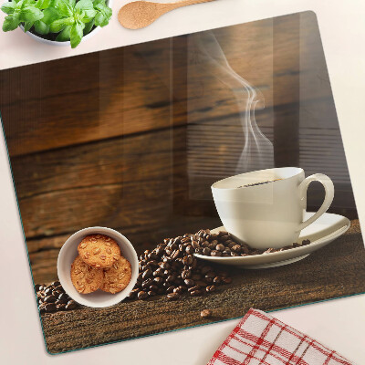 Schneidebrett glas Kaffee und eine Tasse
