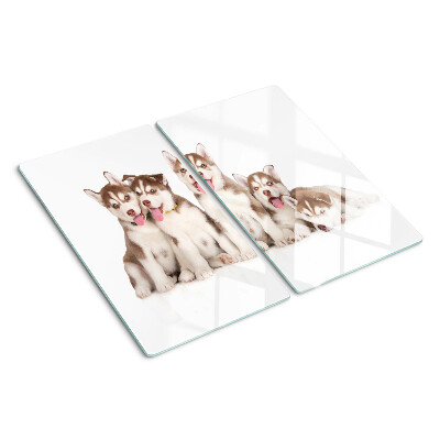 Glasschneidebrett Husky-Welpen