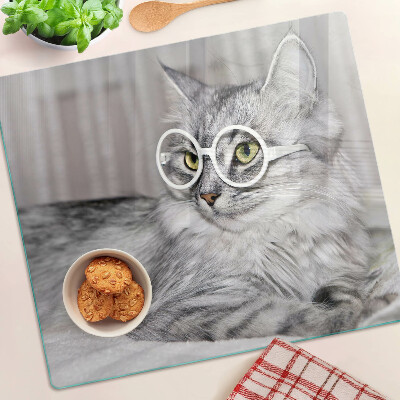 Schneidebrett glas Katze mit Brille