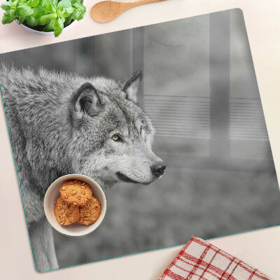 Glasschneidebrett Wolf in Schwarz und Weiß
