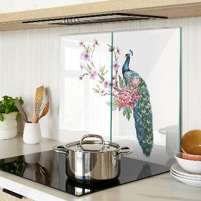 Glasschneidebrett Pfau mit Blumen
