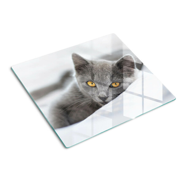 Schneidebrett glas Katze mit gelben Augen