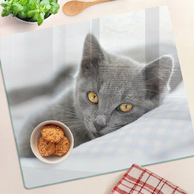 Schneidebrett glas Katze mit gelben Augen