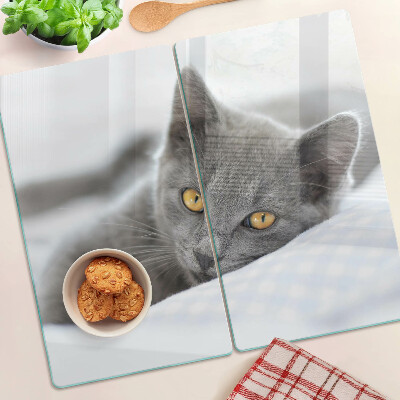 Schneidebrett glas Katze mit gelben Augen
