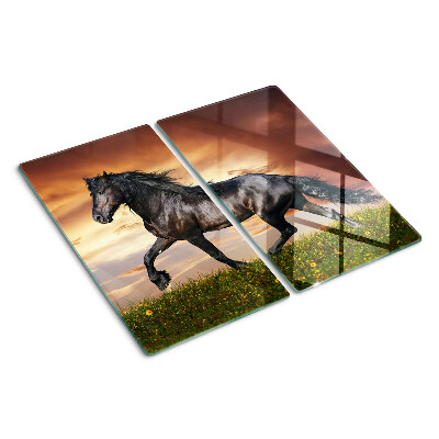 Glasschneidebrett Ein Pferd vor dem Hintergrund der untergehenden Sonne