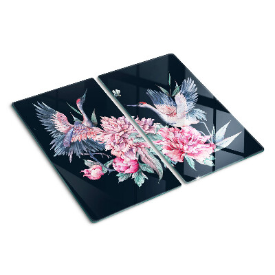 Glasschneidebrett Blumen und Vögel