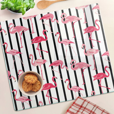 Glasschneidebrett Flamingos auf Streifen