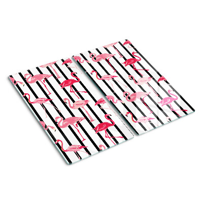 Glasschneidebrett Flamingos auf Streifen