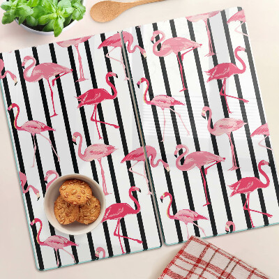 Glasschneidebrett Flamingos auf Streifen