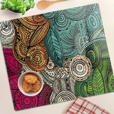 Schneidebrett glas Mandala-Motiv mit bunten Mustern