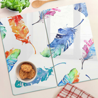 Schneidebrett glas Federn in Aquarell