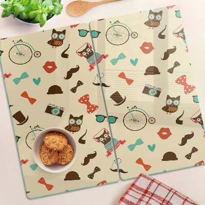 Glasschneidebrett Kätzchen und Retro-Accessoires