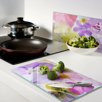 Schneidebrett glas Blumen in Pastellfarben
