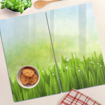 Schneidebrett glas Grünes Gras mit Wassertropfen