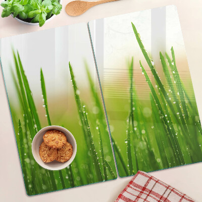 Schneidebrett glas Gras mit Wassertropfen
