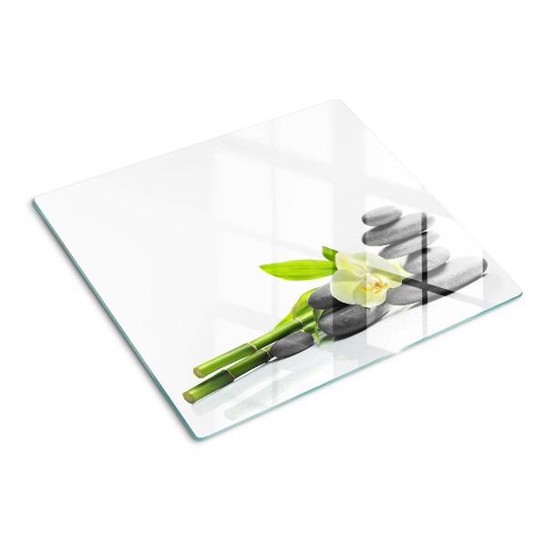 Glasschneidebrett Orchidee und Spa-Steine