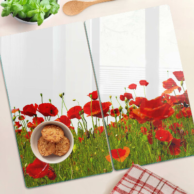 Schneidebrett glas Mohnblumen auf der Wiese