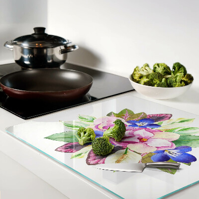 Schneidebrett glas Blumenmuster mit rosa und blauen Blumen