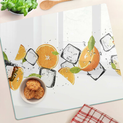 Schneidebrett glas Zitrusfrüchte mit Eis