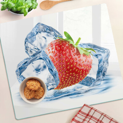Glasschneidebrett Erdbeere im Eis