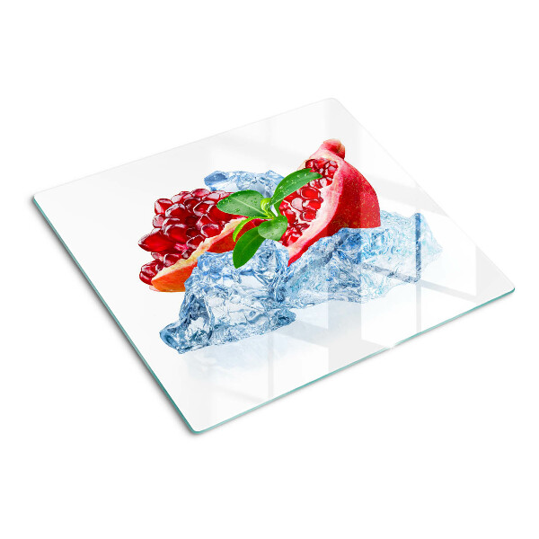 Schneidebrett glas Granatapfel und Eis
