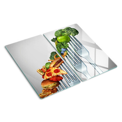 Glasschneidebrett Essen auf einer Gabel