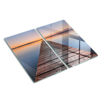 Schneidebrett glas Pier am See bei Sonnenuntergang