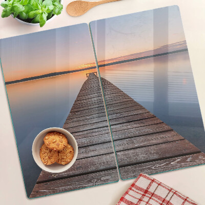Schneidebrett glas Pier am See bei Sonnenuntergang