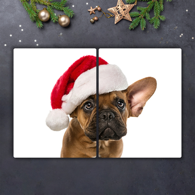 Glas Ceranfeldabdeckung Spritzschutz Bulldog Hundeweihnachts