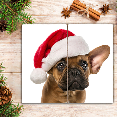 Glas Ceranfeldabdeckung Spritzschutz Bulldog Hundeweihnachts