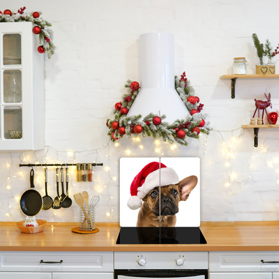 Glas Ceranfeldabdeckung Spritzschutz Bulldog Hundeweihnachts