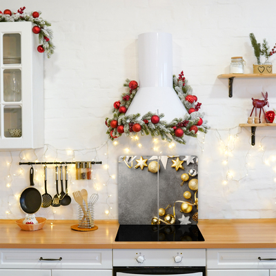 Glas Ceranfeldabdeckung Spritzschutz Golden Stars Weihnachtsferien