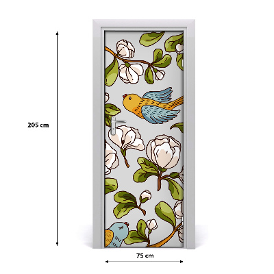 Selbstklebender aufkleber an der tür Vögel und blumen