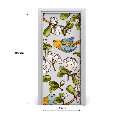 Selbstklebender aufkleber an der tür Vögel und blumen