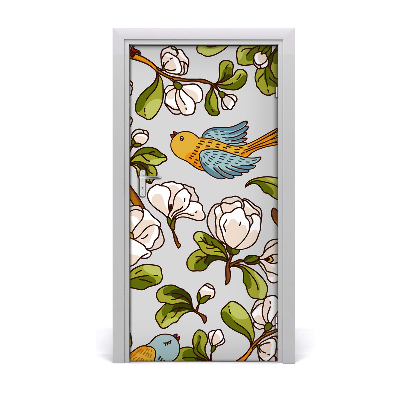 Selbstklebender aufkleber an der tür Vögel und blumen