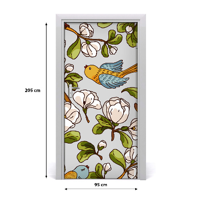 Selbstklebender aufkleber an der tür Vögel und blumen