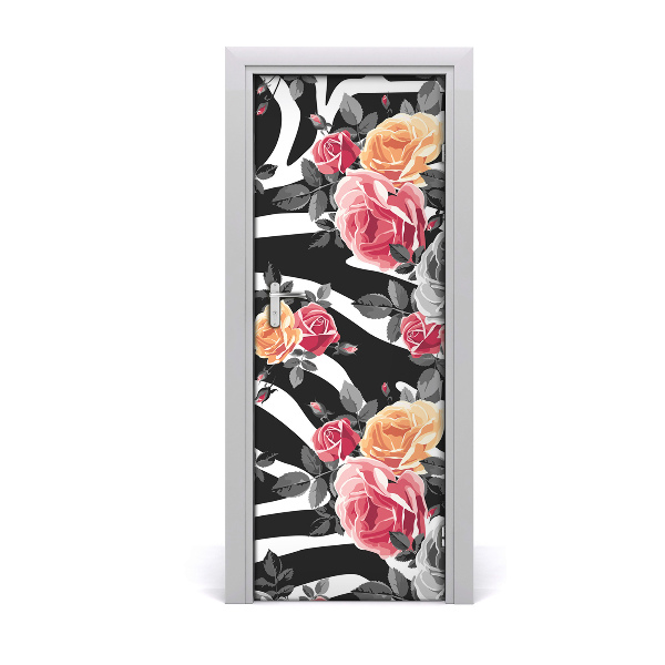 Selbstklebender aufkleber an der tür Rosen zebra