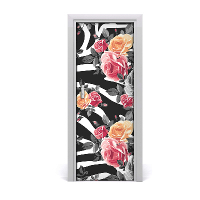 Selbstklebender aufkleber an der tür Rosen zebra