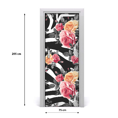 Selbstklebender aufkleber an der tür Rosen zebra
