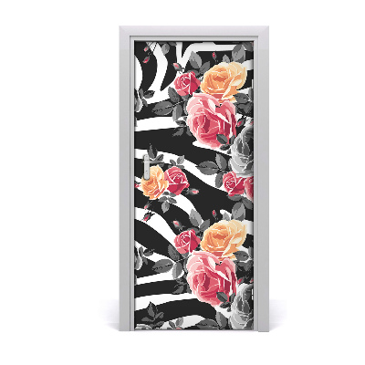 Selbstklebender aufkleber an der tür Rosen zebra