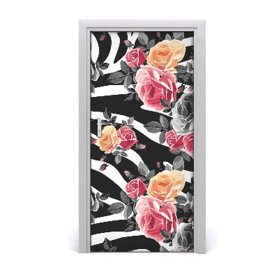 Selbstklebender aufkleber an der tür Rosen zebra