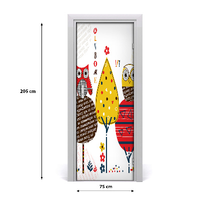 Selbstklebender aufkleber an der tür Eulen auf bäumen