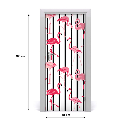 Selbstklebender aufkleber an der tür Flamingos und streifen