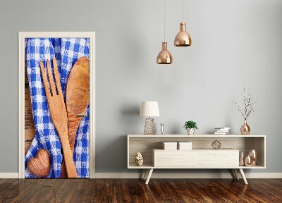 Selbstklebendes wandbild an der wand Holz-besteck