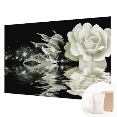 Fototapete fürs Wohnzimmer mit einer leuchtenden Rose als Motiv