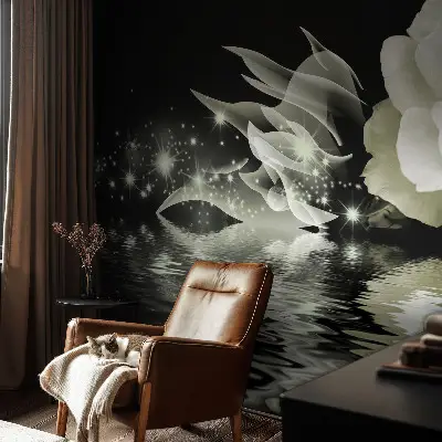 Fototapete fürs Wohnzimmer mit einer leuchtenden Rose als Motiv