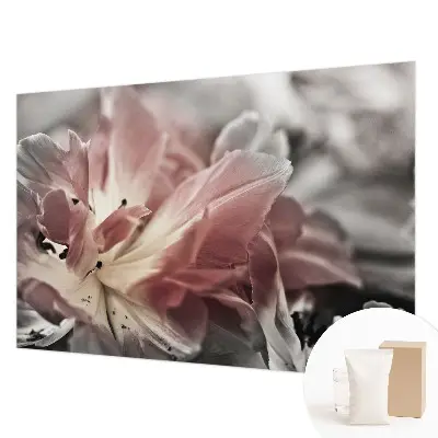 Fototapete fürs Schlafzimmer mit pastellfarbenem Blumenmotiv