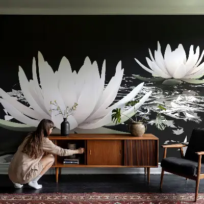 Vlies-Fototapete fürs Schlafzimmer mit Motiv aus Wasserblumen