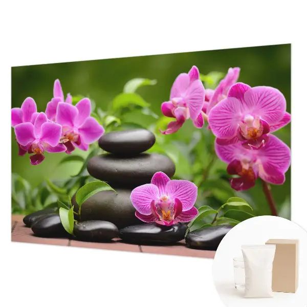 Fototapete mit Orchideenmotiv auf steiniger Optik
